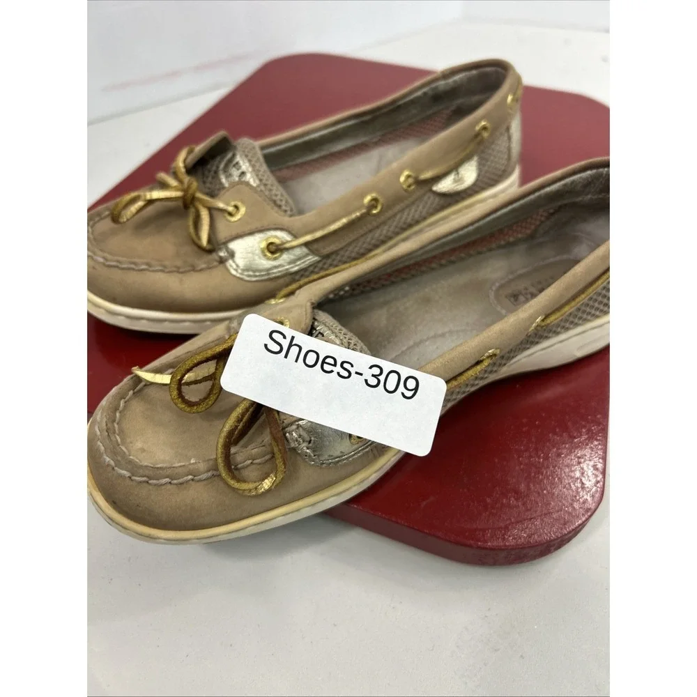 Sperry Womens Authentic Original 9104090 Metallic Gold Trim Boat Shoes Size 7‎